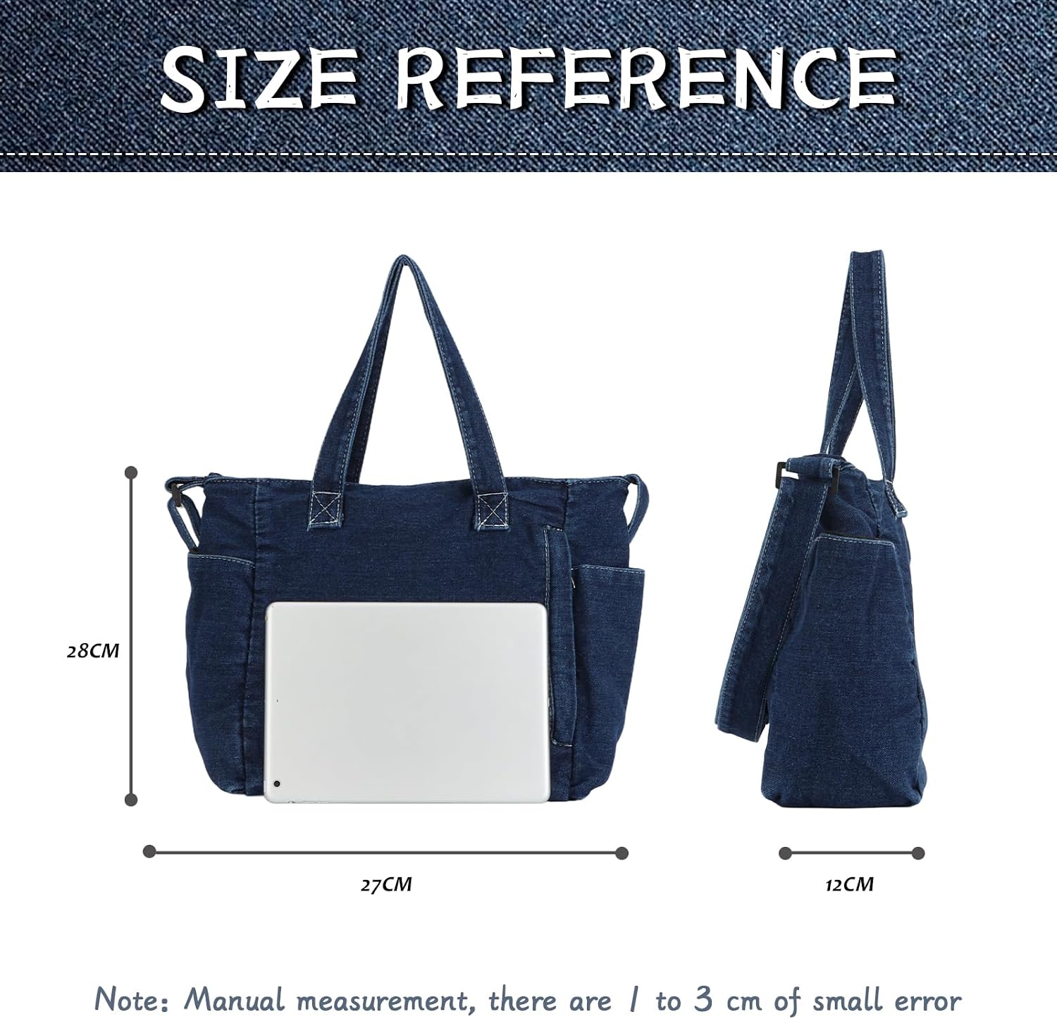 Denim Tote Bag for Women Canvas Tote Bag with Zipper Large Capacity Casual Shoulder Bag Denim Purses image 4