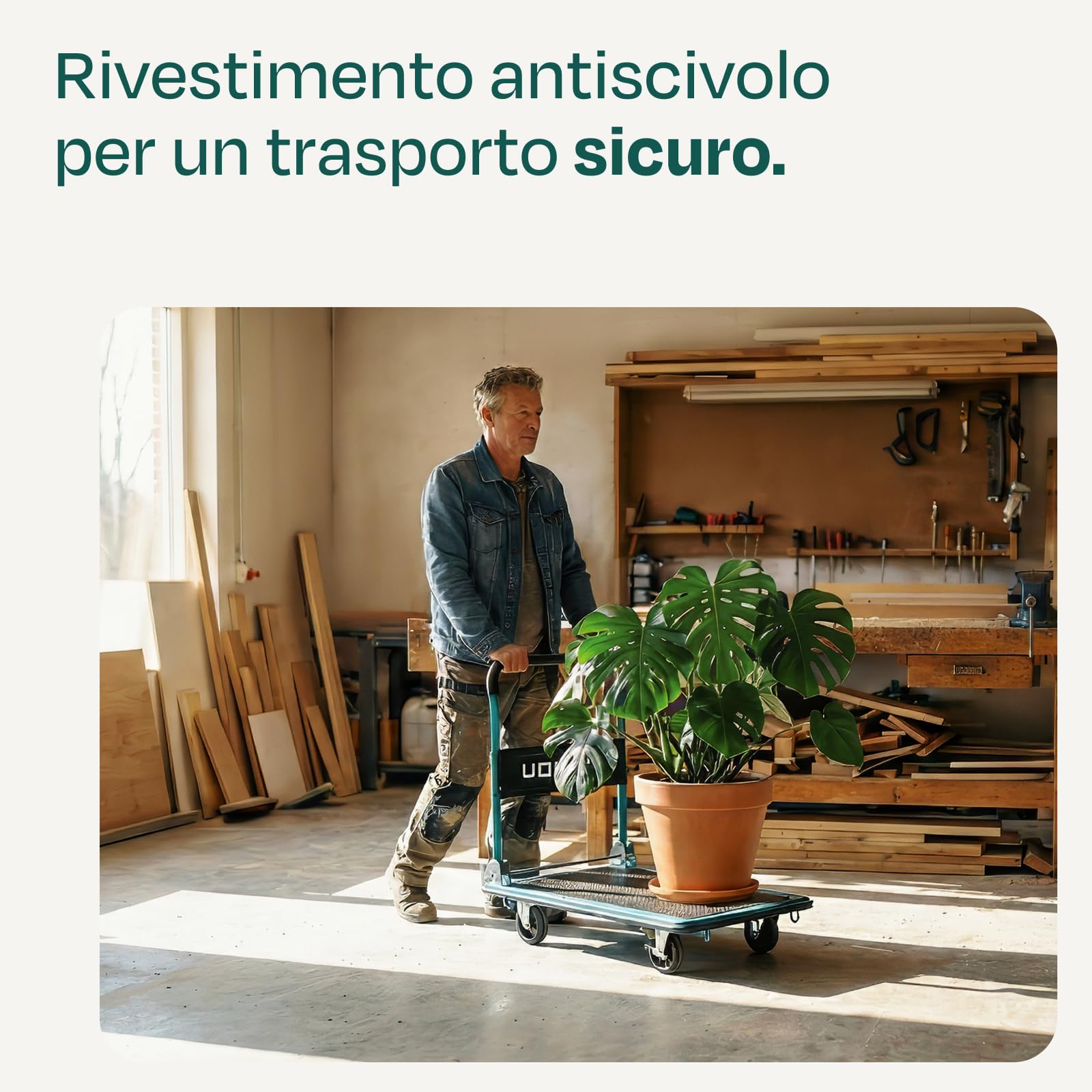 Carrello a Piattaforma Pieghevole 300 kg – Carrello da Trasporto in Acciaio con Ruote e Freni, Piano 90x60 cm – Ideale per Magazzino, Officina, Garage e Traslochi