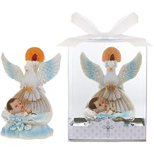 Lunaura Religious Keepsake - Set of 12"Boy" Baby Laying in Basket with Dove and Candle Favors - Blue