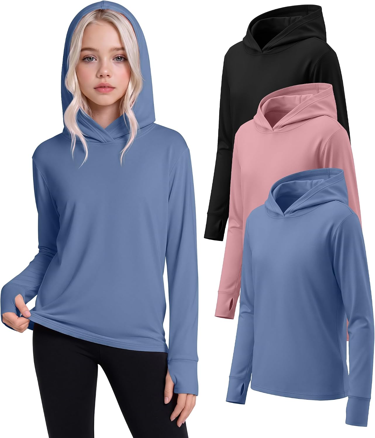 3 Pack Girls' Hoodies Sweatshirts with Thumb Holes