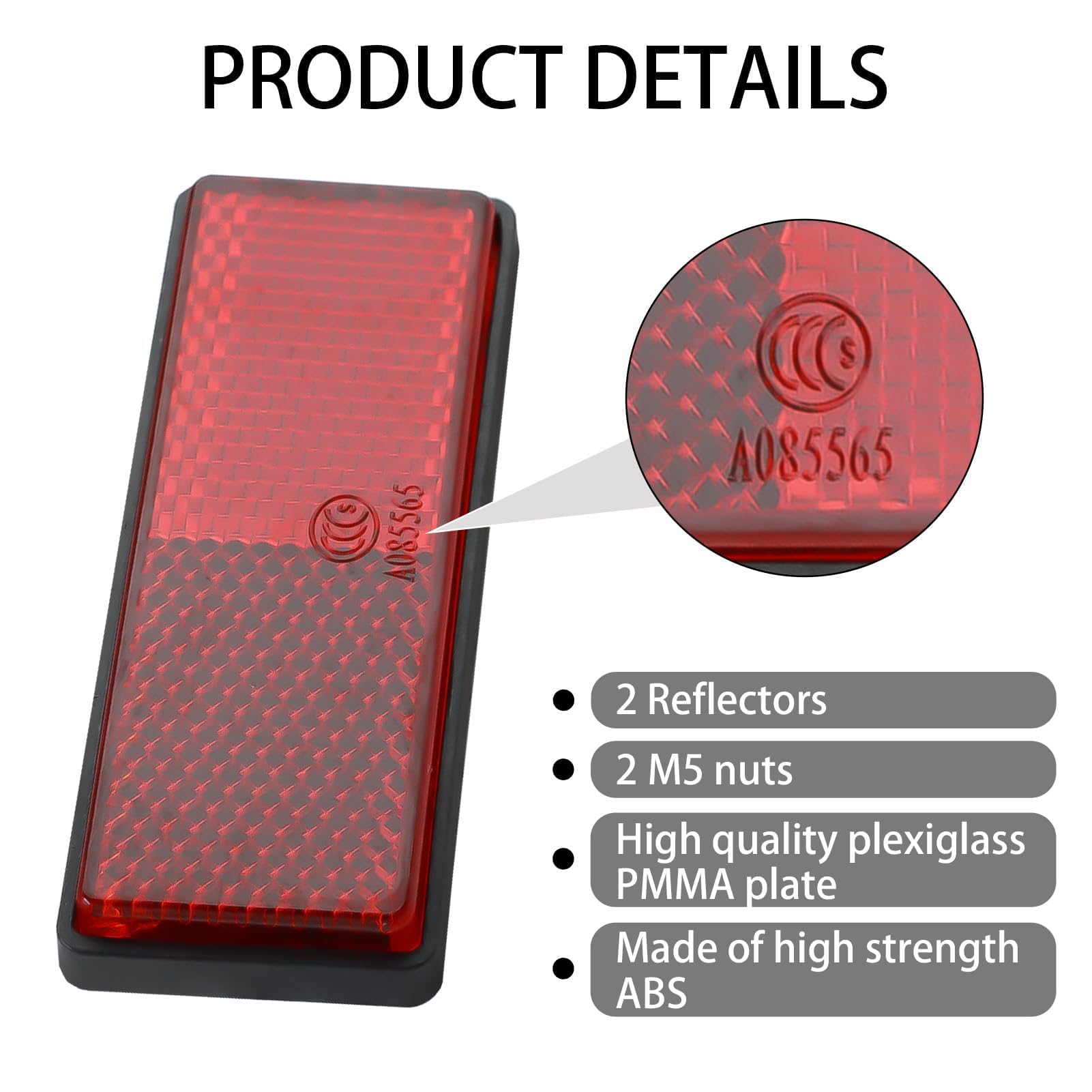 2 Réflecteurs Rouges E4 Pour Moto/vélo - 87x31mm - Montage Vis - Homologué UE