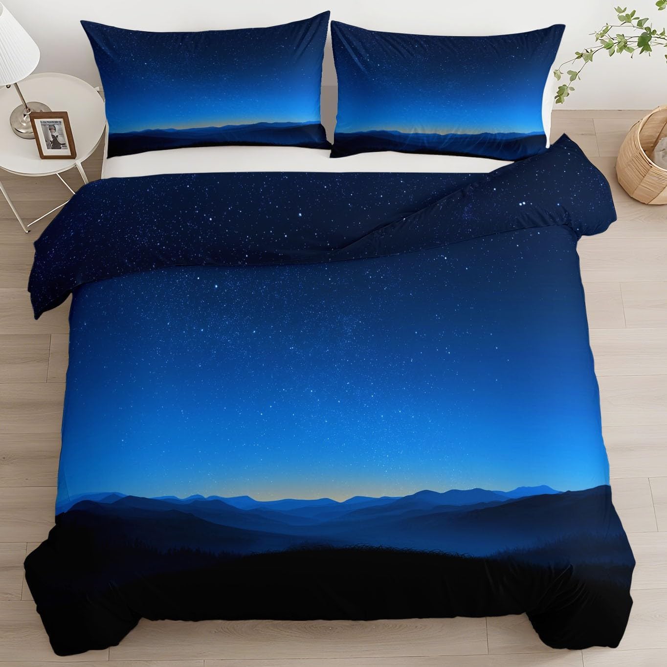 Housse de couette 240x220 fermeture éclair facile pour lit 2 personnes bleu