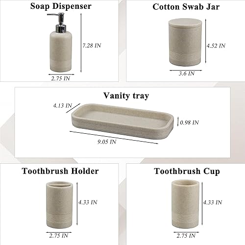 Miniatura 7 de Juego de accesorios de baño de 6 piezas, juego de accesorios de baño con dispensador de jabón, juego de soporte para cepillos de dientes, bandeja de