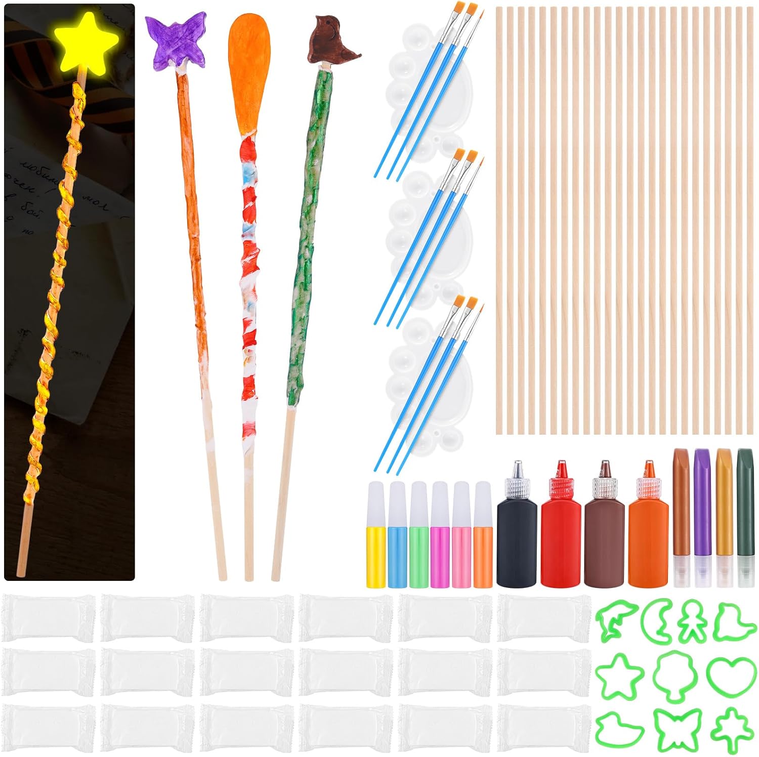 HIYZI 84 PCS Wizard Magic Wand Making Kit DIY Wooden Art Craft Set for Kids Make Your Own Wands for Gift, School Activities, Wizard Cosplay Masquerade, Halloween Party Favors, Student Rewards