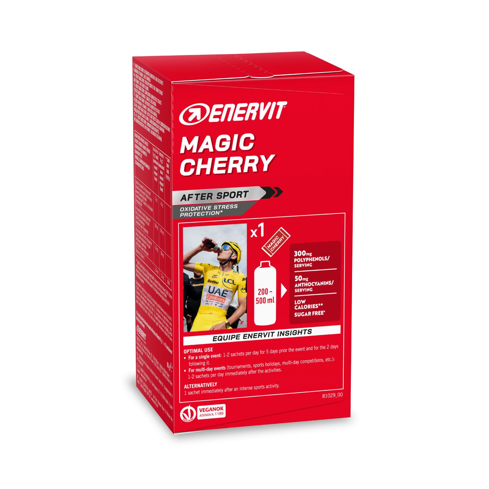 Enervit Magic Cherry, Integratore con Estratto di Amarena, Antiossidante, Ideale Dopo Sforzi Intensi, Per il Recupero Muscolare, 300 mg Polifenoli, 50 mg Antocianine, Sugar Free, Vegan, 10 Buste