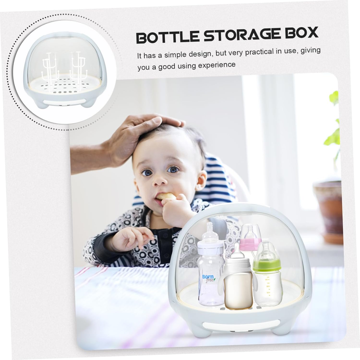 BESTonZON Bottle Organizer Box Portable Drying and Storage Container with Transparent Seal Lid for Drying and Protecting Milk Bottles Cups and Feeding Essentials