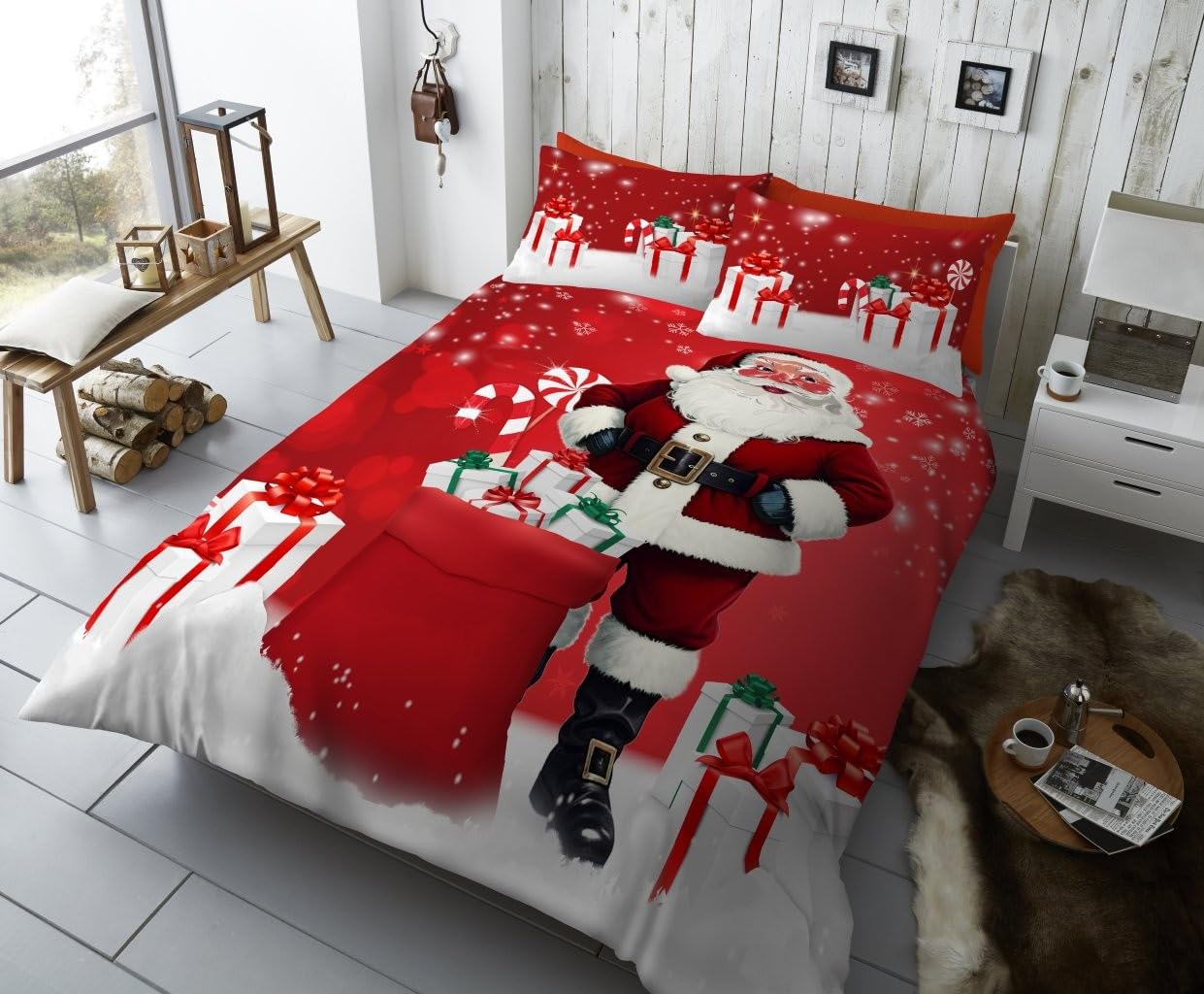 Lions Christmas Bedding Set - Xmas Single Bed Duvet Cover with Pillowcase, 100% Polyester ...