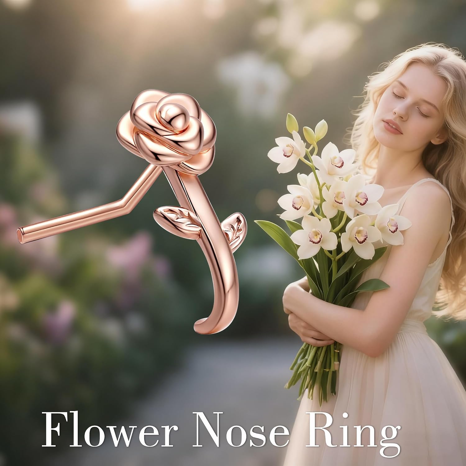 Flower Nose Ring Stud Sterling Silver 20G Rose Flower Nose Ring Stud L Shaped Floral Noses Piercing Jewelry Gifts for Women