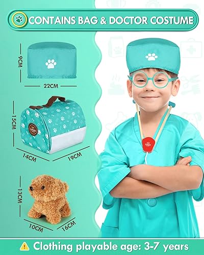 Miniatura 5 de Kit de médico de madera Lehoo Castle para niños, juegos de veterinario, kit de veterinario de juego de simulación con bolsa para perros, juguetes