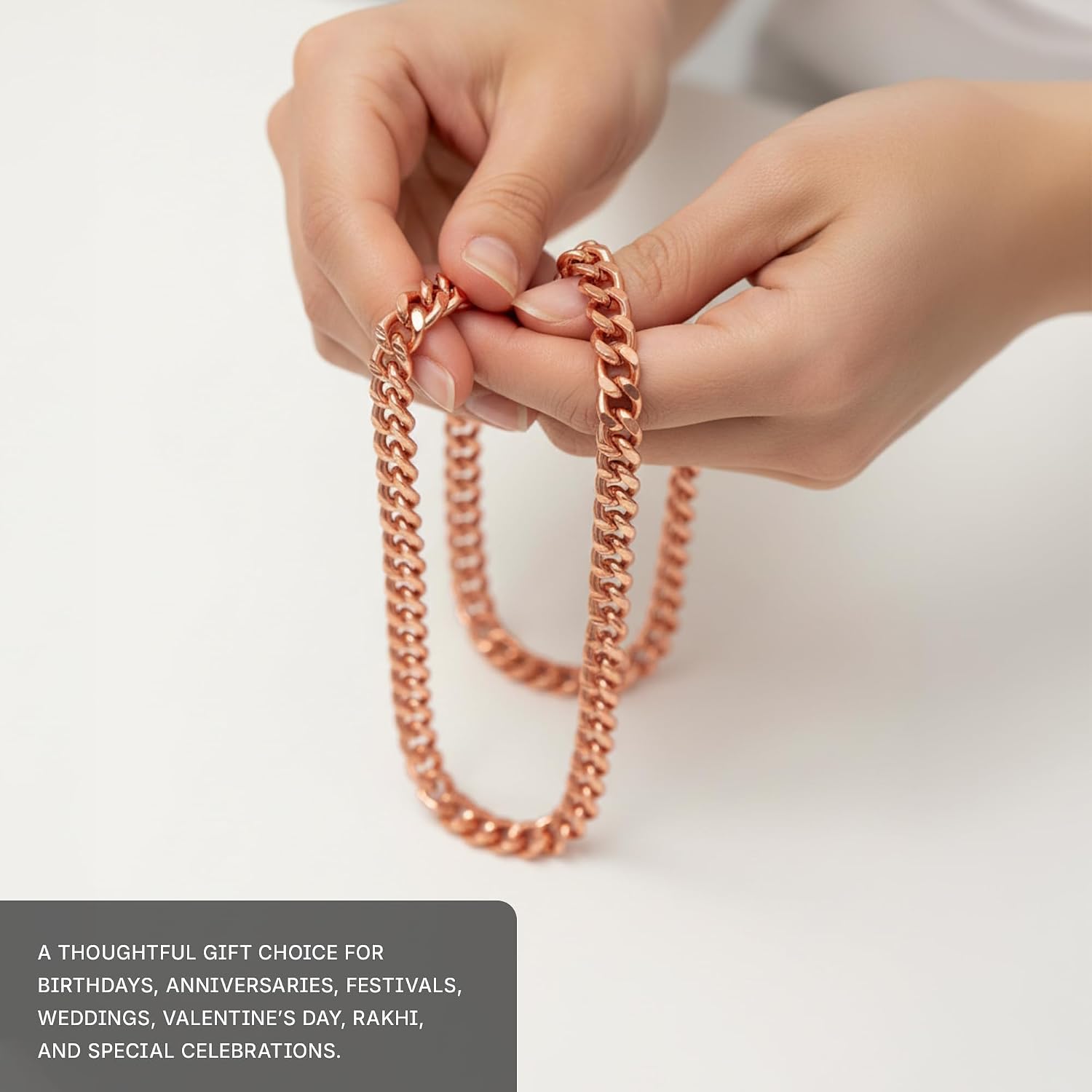 Handmade Pure Copper Diamond Cut Cuban Chain Necklaces for Men & Women, Heavy Solid Copper Statement Jewelry Set Gift for Women & Men (Available in 16 to 26 Inches)