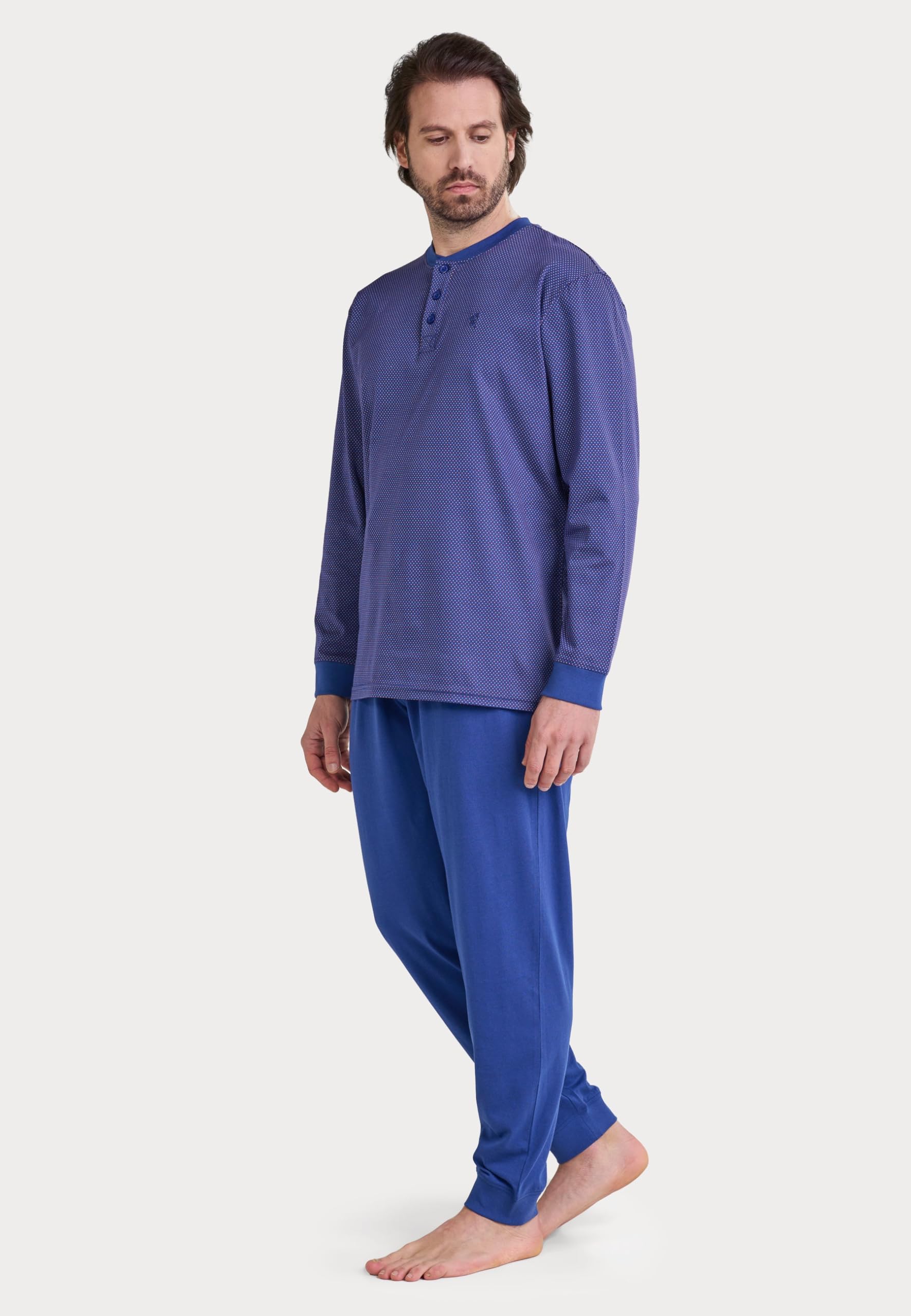 El Búho Nocturno Pigiama Uomo Cotone Lungo Leggero - 100% o Mistura - Intero Manica Lunga Maglia Righe Tasche - Set Due Pezzi Notte Casa Autunno Mezza Stagione, 100% Cotone, Blu 5105, 3XL