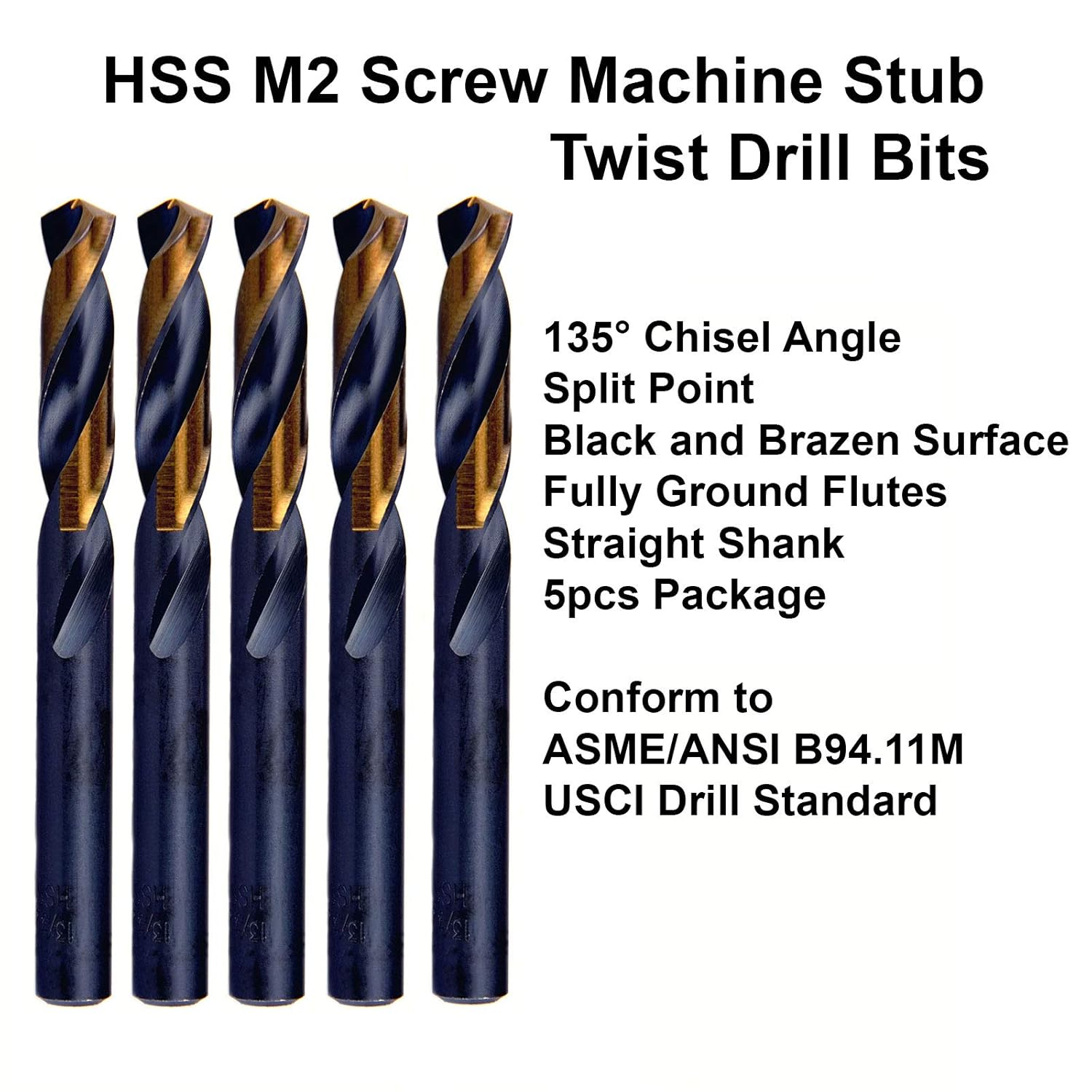 MAXTOOL 21/64" 5PCs Identical Screw Machine Drill Bits HSS M2 Stub Drill Bits Short Drills Fully Ground Black & Bronze Straight Shank; SMF02H10R21E5