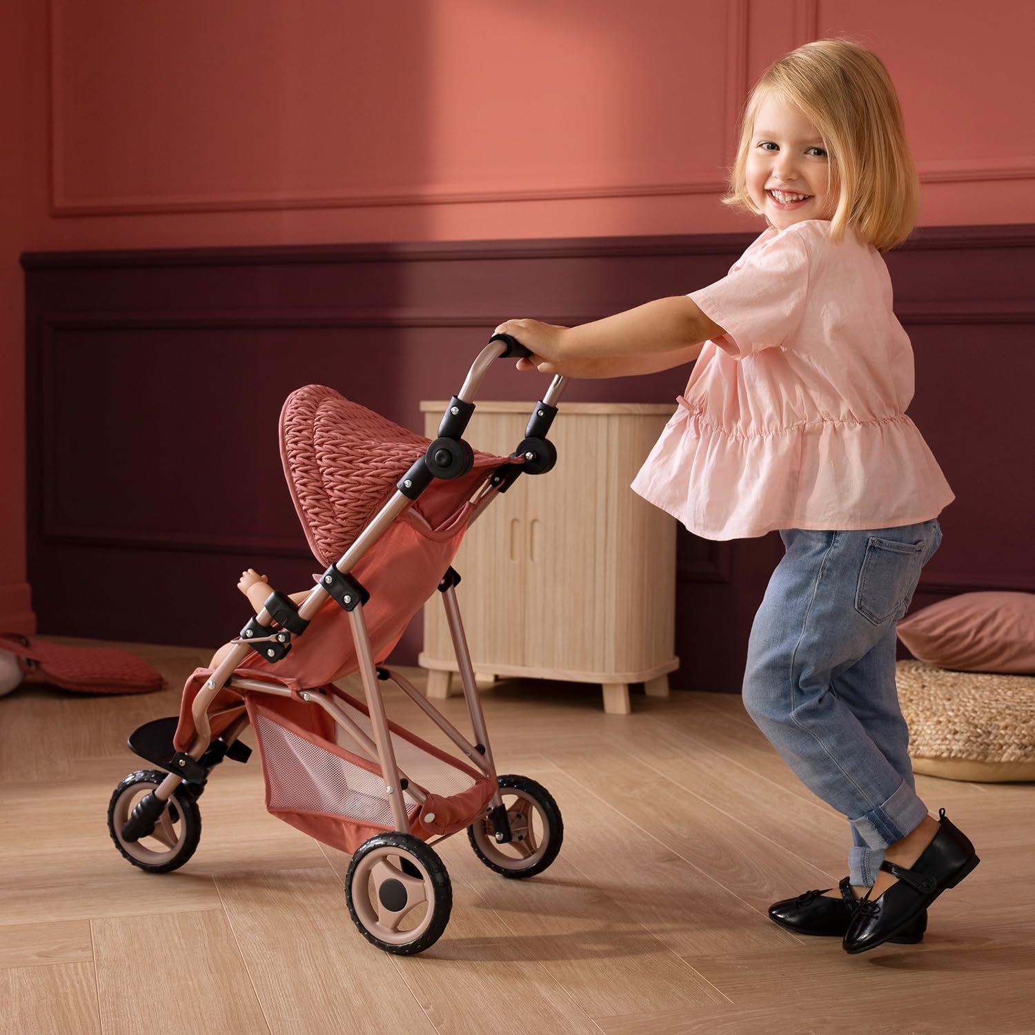 Poussette pour poupée howa, modèle Grace 2270, pour poupées jusqu'à 50 cm | Poussette élégante pour poupée, poignée de poussée réglable en hauteur, modèle grace 2270