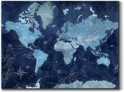 Miniatura 18 de Renditions Gallery Arte de pared con mapa del mundo, lienzo de alta calidad con envoltura de galería, listo para colgar, 24 pulgadas de alto x 36