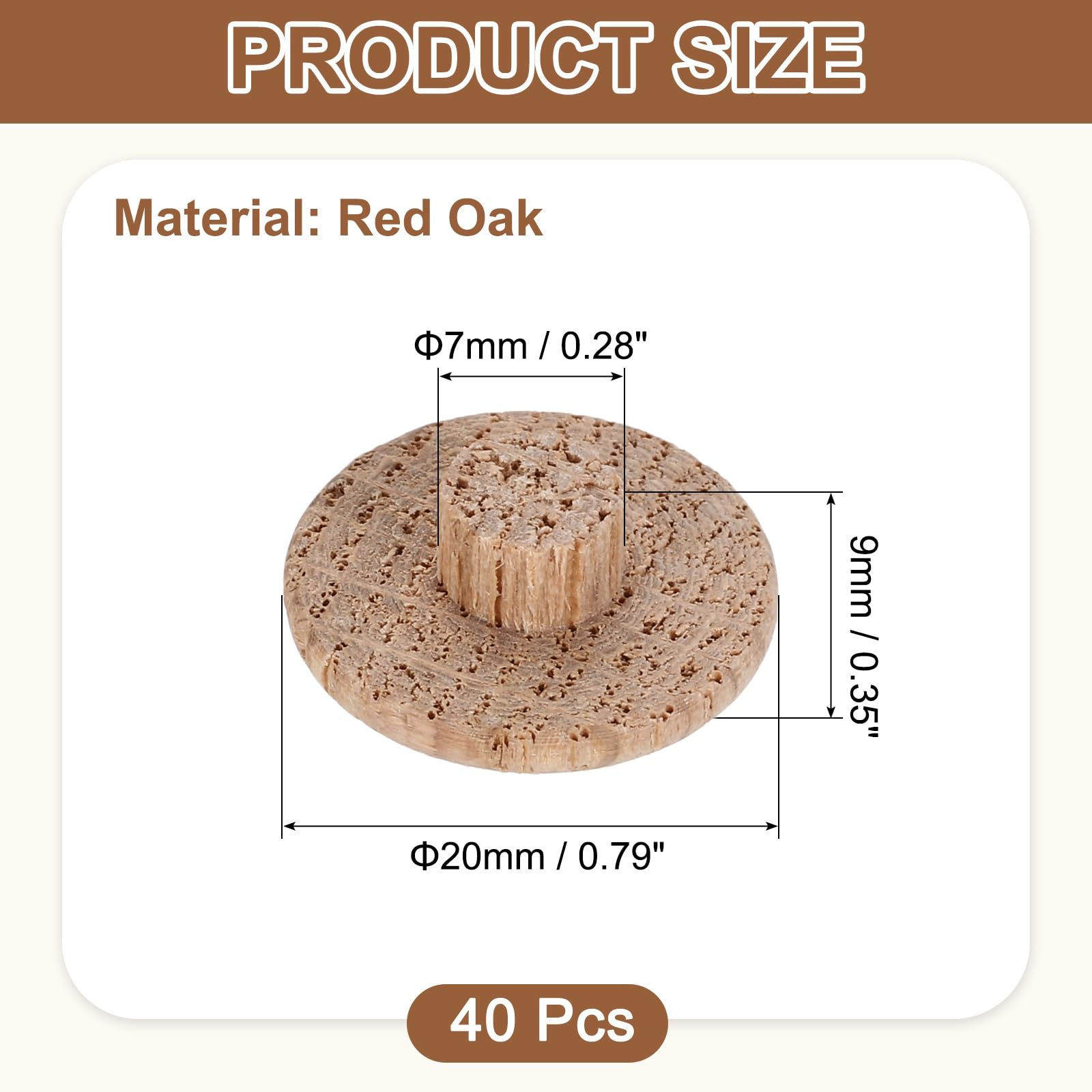 uxcell 40Pcs Wood Button Plugs, 7mm / 0.28