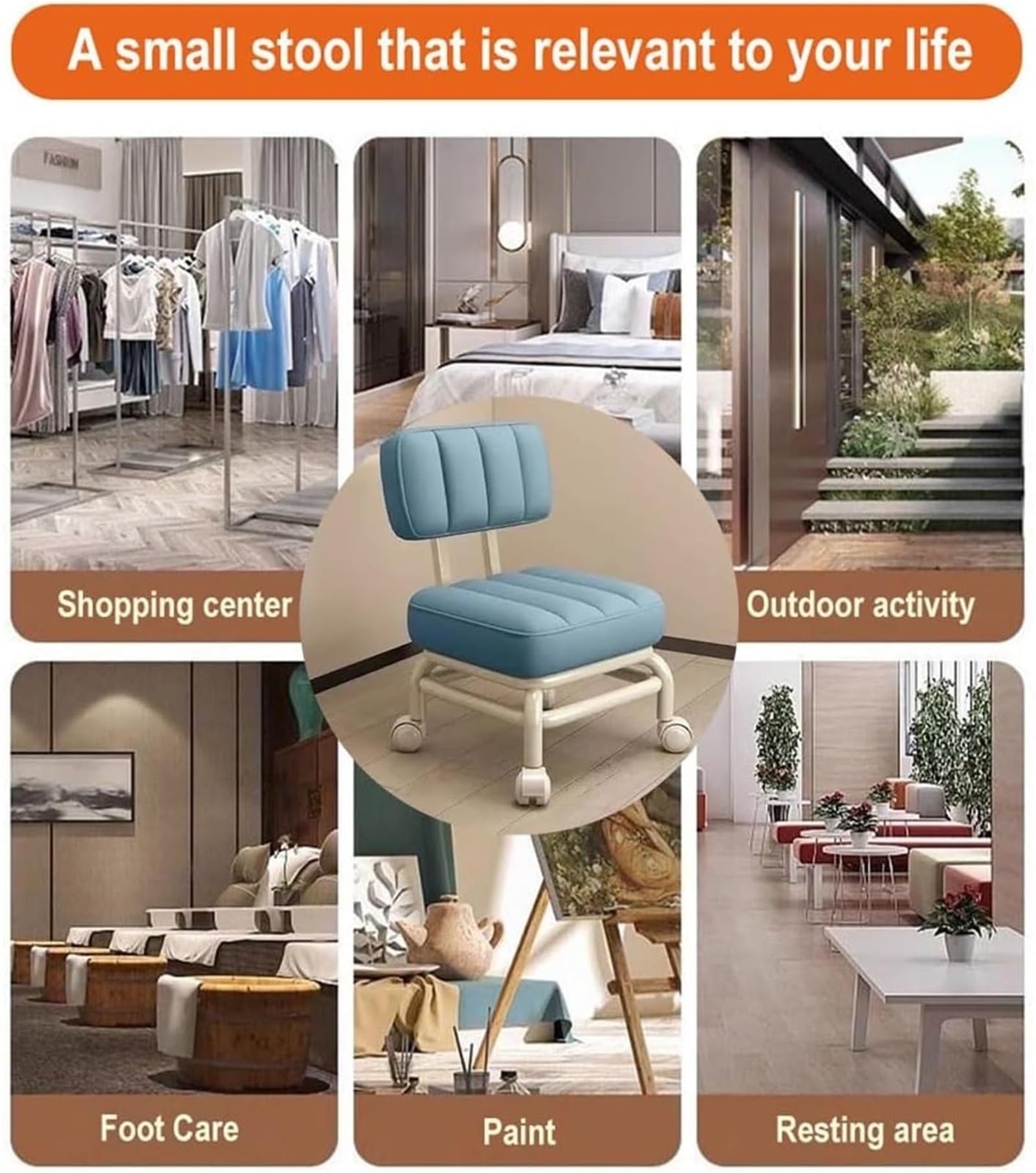 AVSMGP Silla con Ruedas Y Respaldo, Taburete Bajo con Ruedas De PU- Taburete De Pedicura Giratorio 360° para El Hogar para El Jardín, Masajes, Oficina, Garaje,Rosado