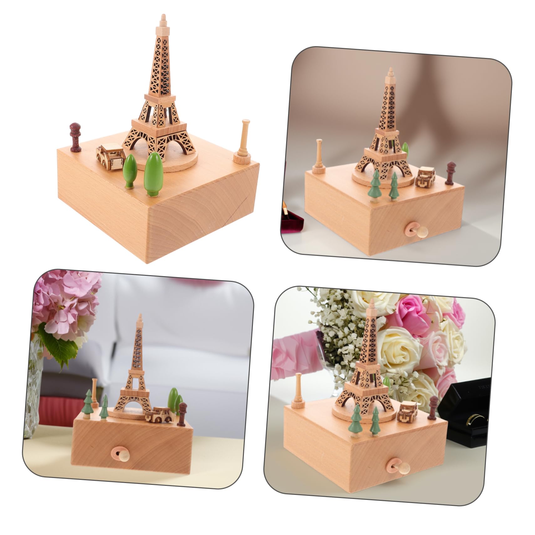 ULTECHNOVO Caja de Música de Madera con Mecanismo de Cuerda Torre Eiffel para Decoración de Aniversarios Navidad Cumpleaños y Fiestas Cajita Musical para Niñas