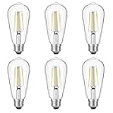Vintage LED Edison Bulbs, 6W, Equivalent 60W, High Brightness Daylight 5000K, ST58 Antique LED Filament Bulbs with 90+ CRI, E26 Medium Base, Dimmable, Clear Glass, Pack of 6