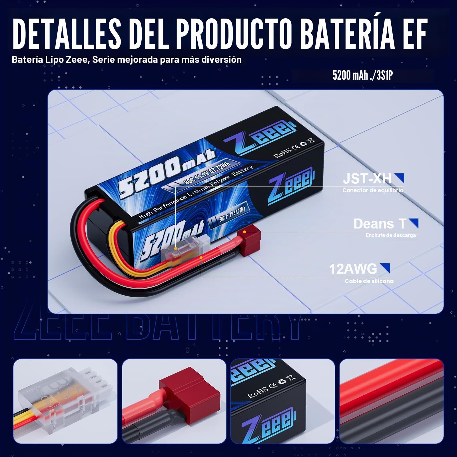 Zeee 3S Lipo Batería 5200mAh 11.1V 80C con T Plug(2 Paquetes)