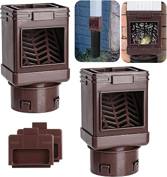 Downspout Filter,Leaf Removers, 2X3 and 3X4 drainpipe, 2-pack Brown | Gutter Downspout Guard, Downspout Screen Filters, Leaf Filter Downspout