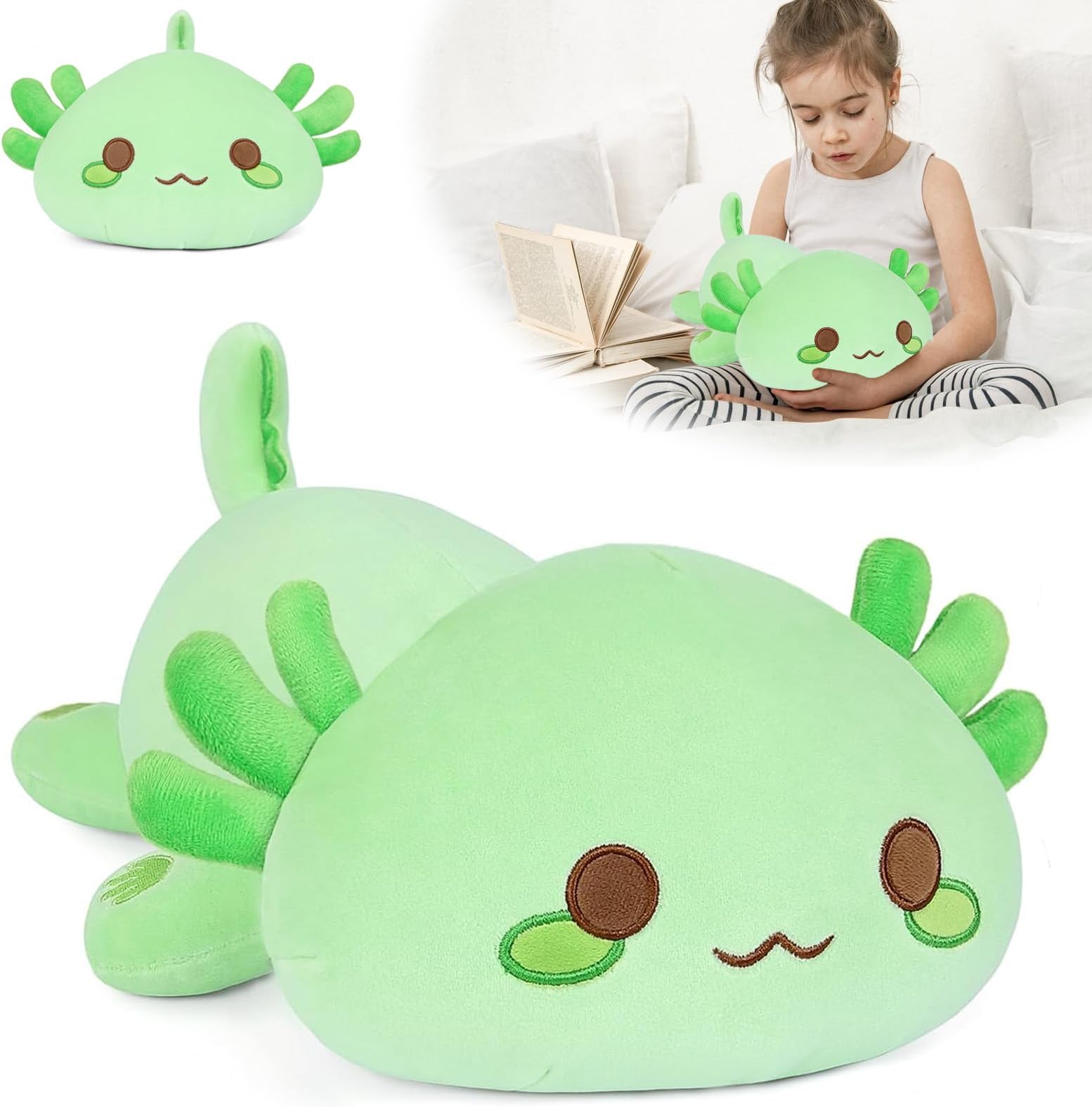 Hengrongshen Axolotl Plush Toy, Kawaii Plush Toy, Axolotl Plush Toy, Kawaii Salamander Plush, Axolotl Super Soft Cartoon Throw Pillow, Plush Animals Gift for Kids Girls Boys (Green)