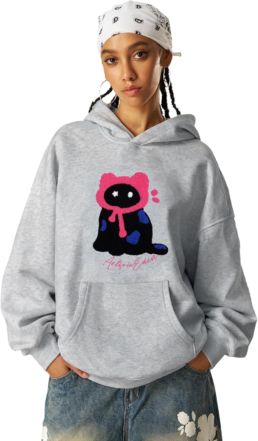 Aelfric Eden Embroidery Cat Pullover Hoodie Oversized Graphic Hooded Sweatshirt Cute Cartoon Y2K Hoodies Unisex - Image 2