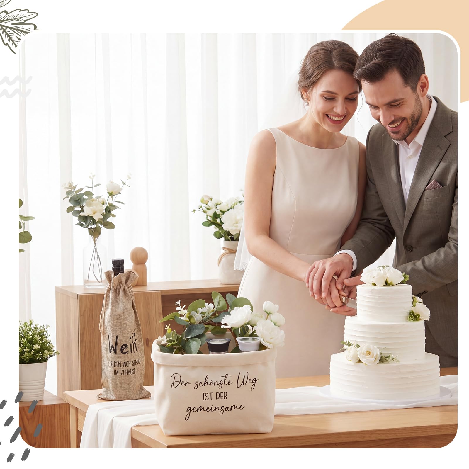 Sinmoe Hochzeitsgeschenk für Brautpaar Brotkorb Salz und Pfefferstreuer Jute Weinbeutel Hochzeitskarte Einzugsgeschenke Haus Geschenkideen zur Hochzeit Hochzeitstag Silberhochzeit Verlobungsgeschenk