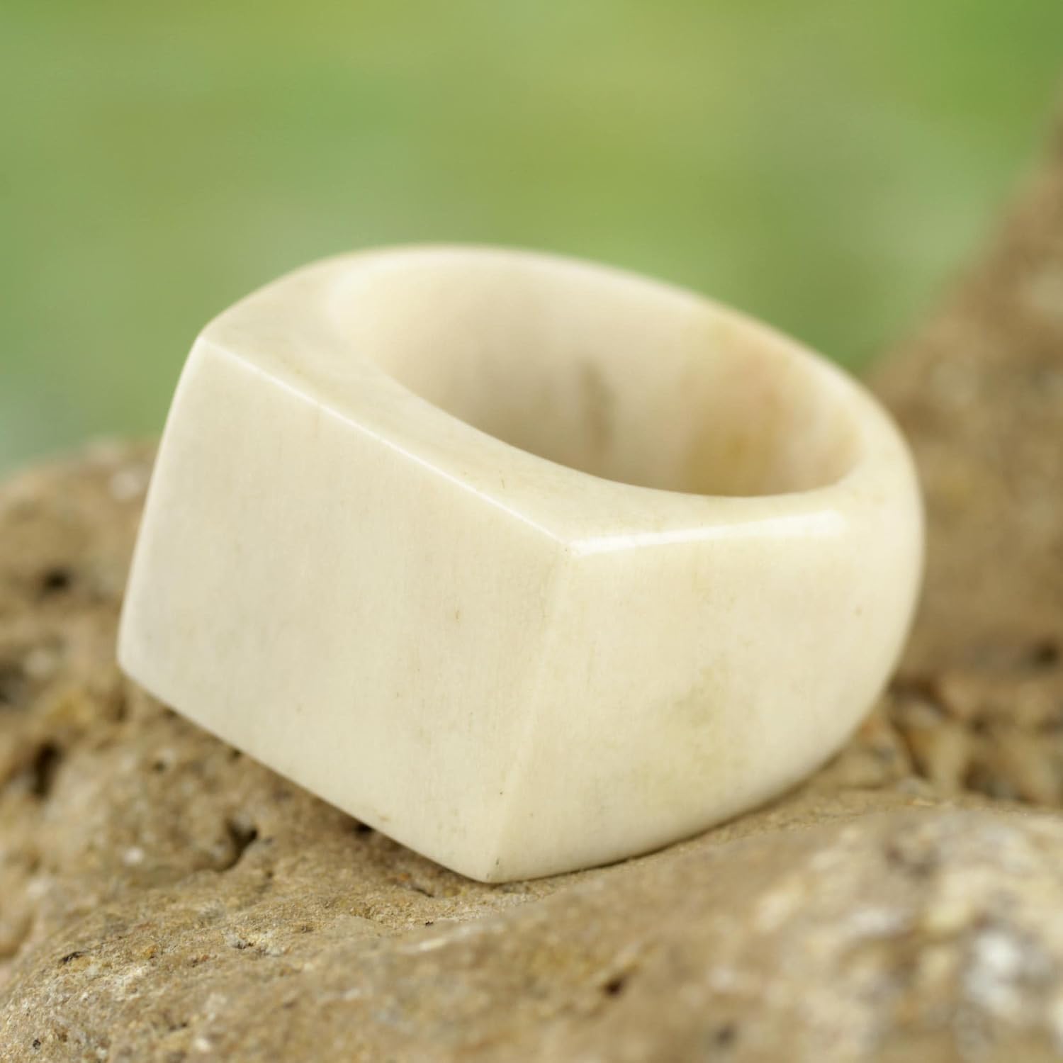 NOVICA Artisan Handmade Bone Signet Ring with Natural Finish from Ghana 'Quiet Grandeur'