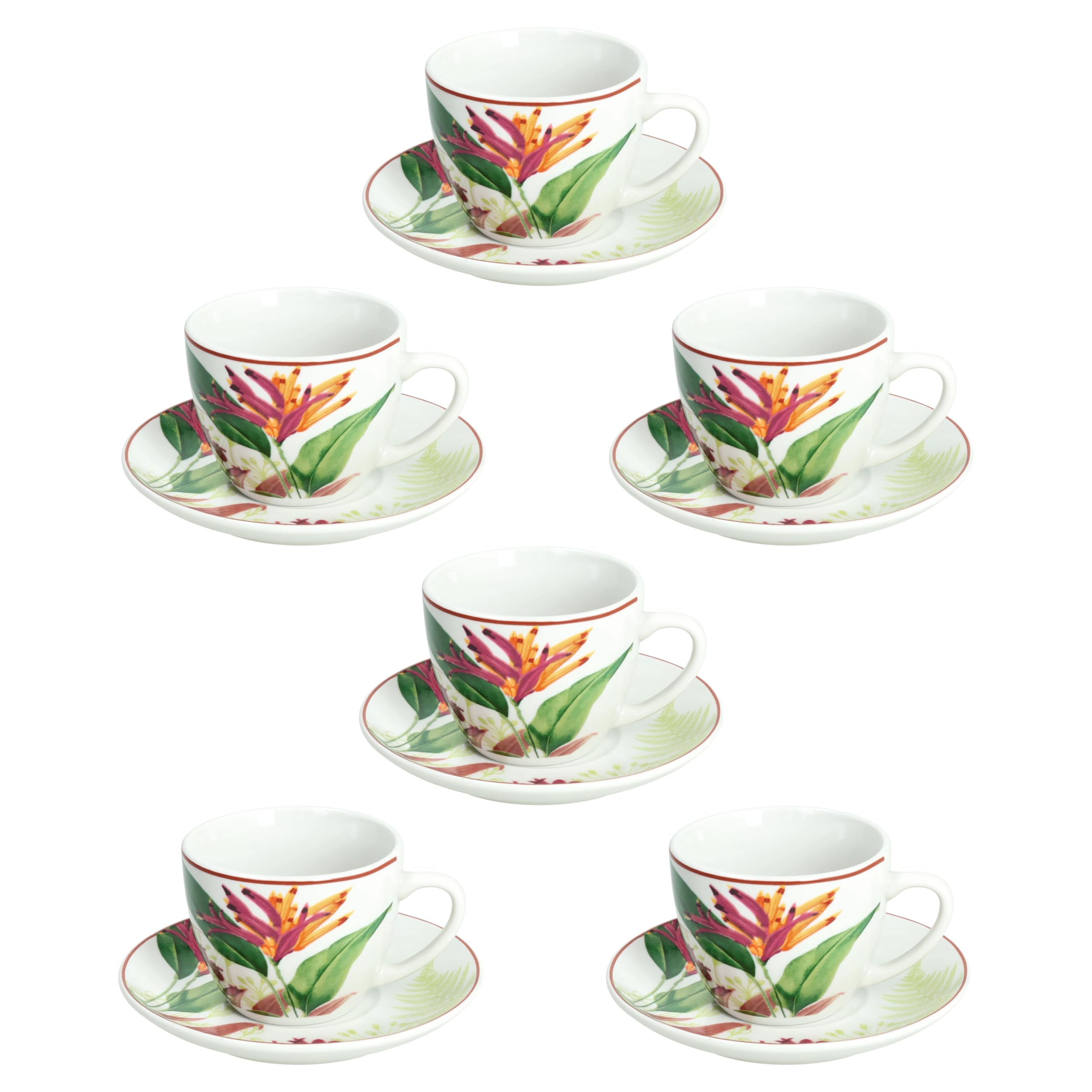 Tognana Tropicalia Pack of 6 Coffee Cups with Plate, Porcelain, Multicoloured, Porcelain
