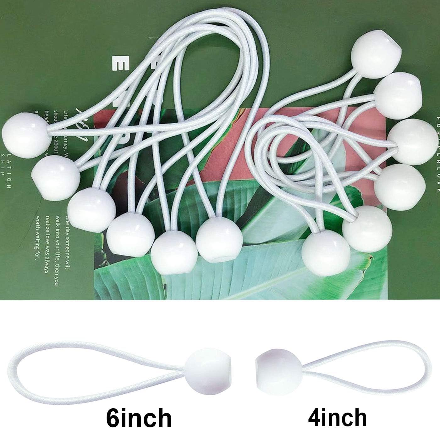 24Pcs Heavy Duty Ball Bungee Cords 4 inch and 6 inch, Canopy Tarp Tie Down Cord (Black and White)