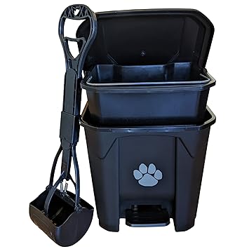 ZubyDog Pooper Scooper with Trash Can - Long Handle, Claw Design for Large, Medium and Small Dogs - Perfect for Pick-Up on Grass, Dirt, Cement, Gravel. Includes Dog Poop Waste Container Bin.