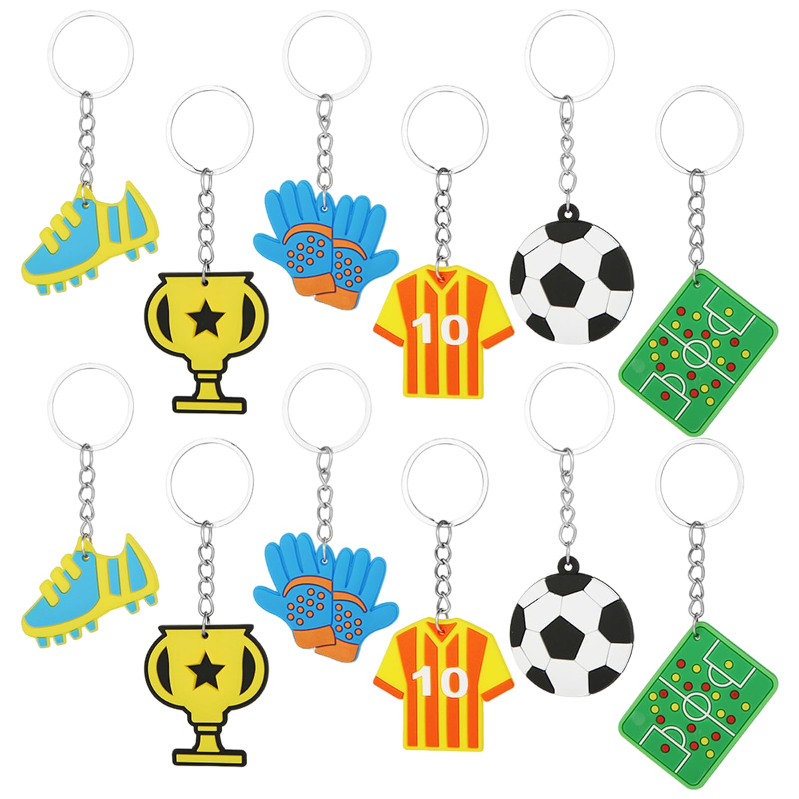 12 Pezzi Portachiavi Calcio per Bambini, Gadget Calcio e Portachiavi Pallone da Calcio in Silicone, Regalini Fine Festa Compleanno e Decorazione Zaino per Ragazzi e Ragazze