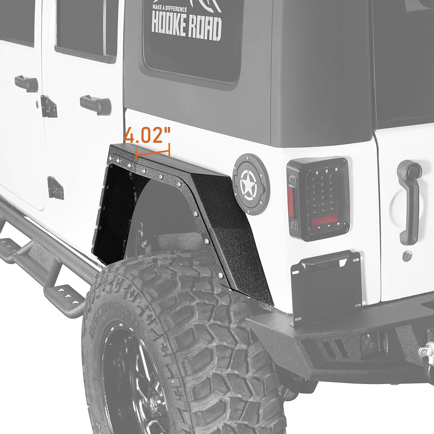 Hooke Road Bulwark JK 4 Door Rear Fender Flares for 2007-2018 Jeep Wrangler JK Unlimited 4-Door (Only), 2PCS Armor Style Steel Fenders