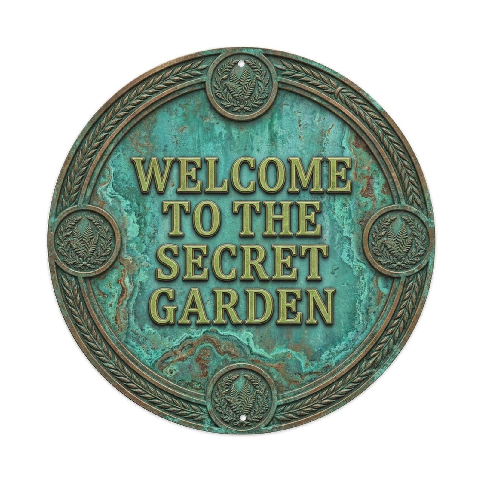 Vintage Welcome Secret Garden Wreath Cottage Metal Tin Sign