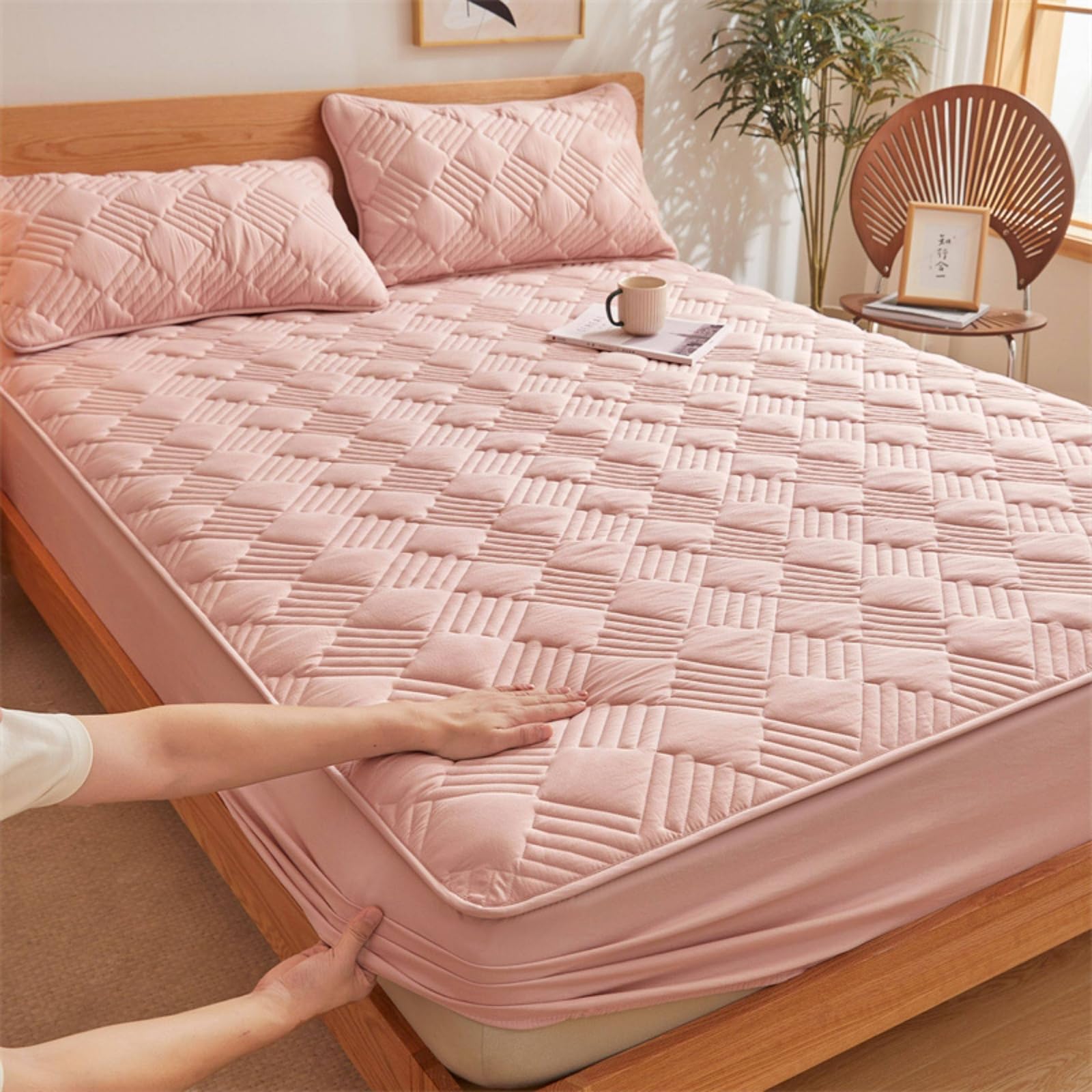 Drap-housse anti-poussière 135x190 en coton lavé pour matelas fin