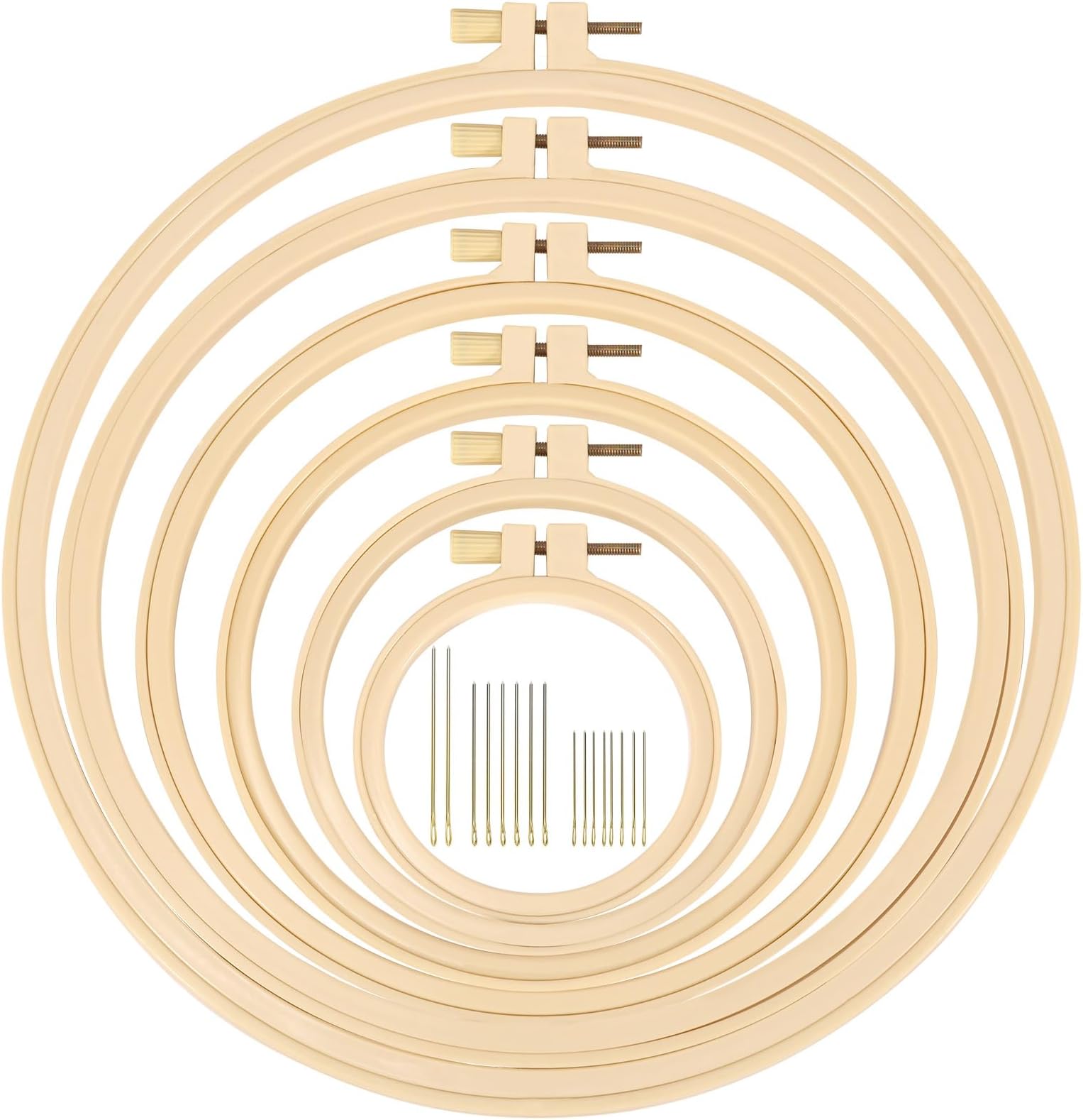 XEmbro 6 Pieces Embroidery Hoop 3.6 to 10.7 inches Plastic Cross Stitch Hoop with 16PCS Needles, Small Embroidery Hoops for Embroidery, Cross Stitch, Craft Sewing, and Decoration Ornaments