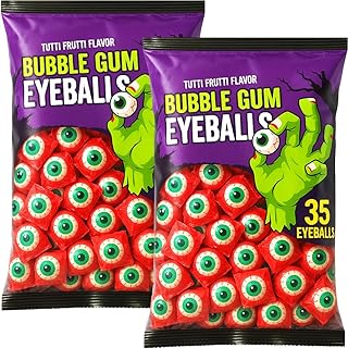 Eyeballs Bubble Gum Candy Halloween Trick Treats Kids 70 Pieces - Individually Wrapped Eye Shaped Fruit Flavored - Party Favor (35 Pcs Per Bag(3.7 oz) - 2 Bags