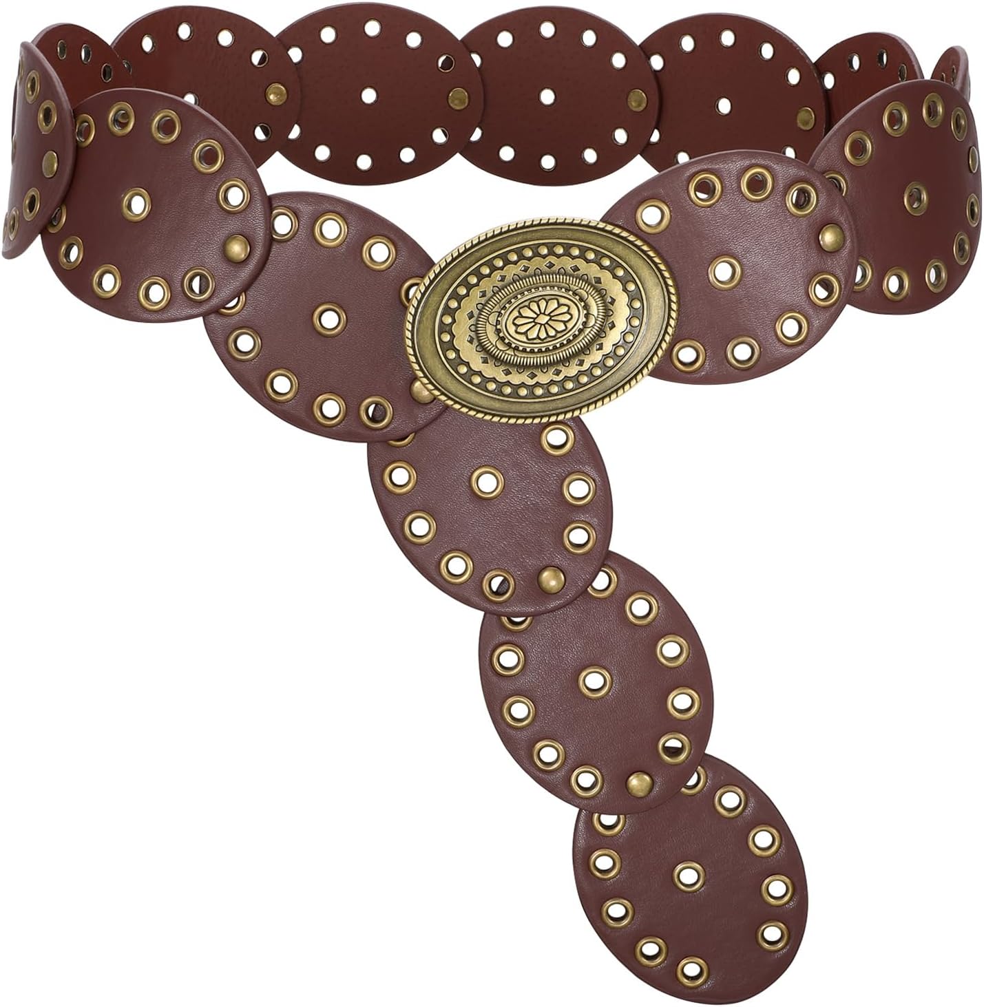 VONMELLI Women Western Disc Belt Cowgirl Concho Leather Belts for Dress Wide Boho Waist Belt for Concert Outfits