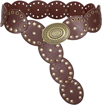 VONMELLI Women Western Disc Belt Cowgirl Concho Leather Belts for Dress Wide Boho Waist Belt for Concert Outfits
