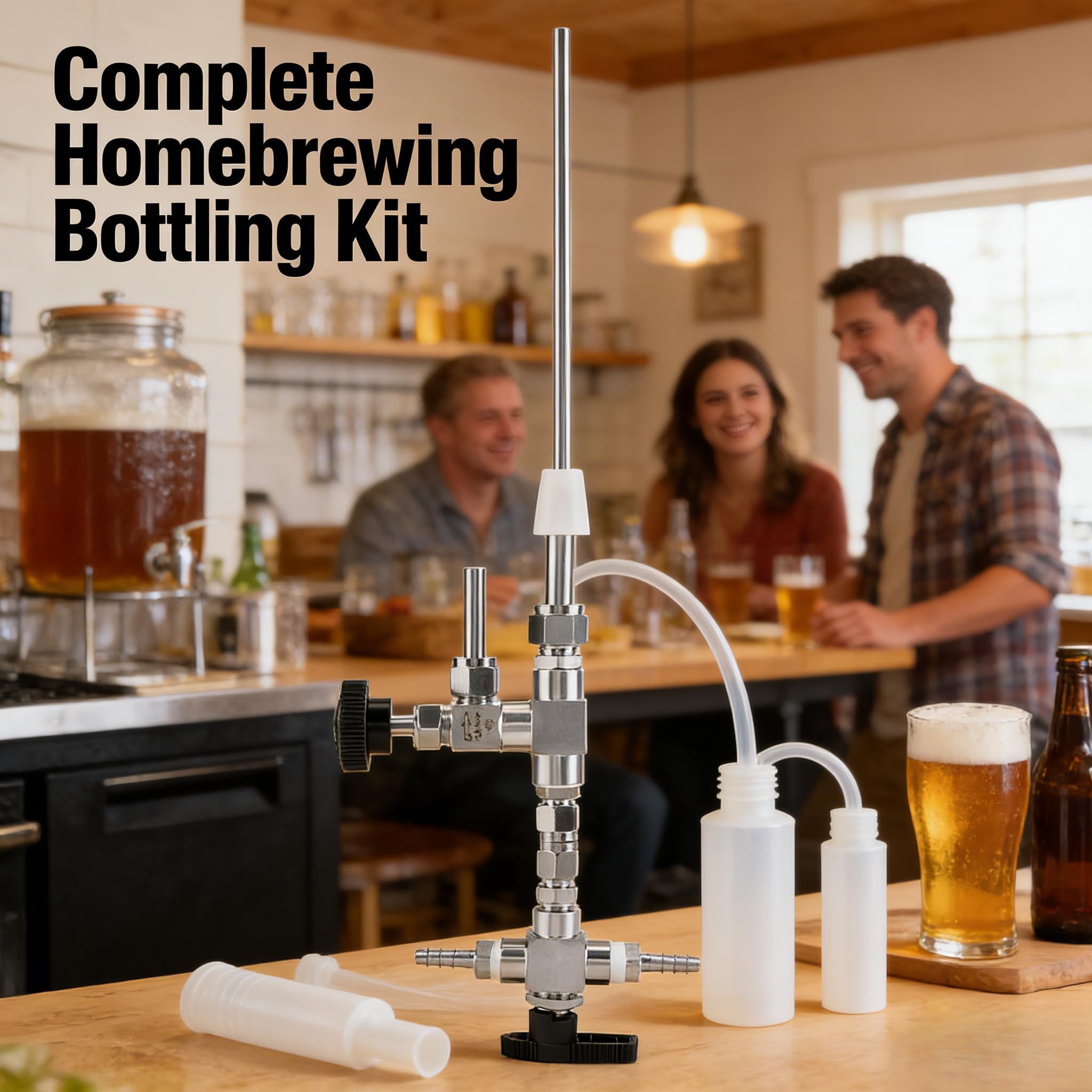 Llenadora de Botellas de Cerveza, 40 cm llenadora de Contrapresión CO2 de Acero Inoxidable 304, Kit de Elaboración de Cerveza Casera con Regulación de Presión, para Bar, Casera Embotellado de Vino