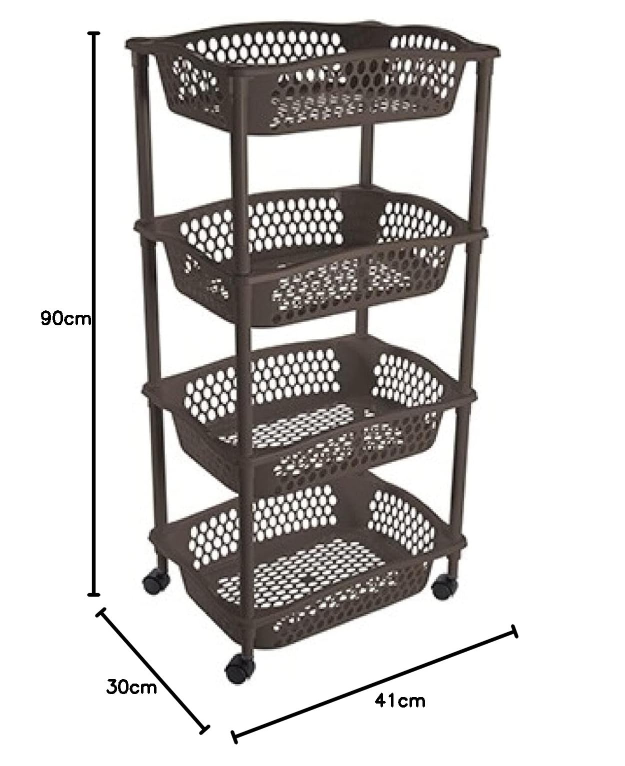 Acan Tradineur - Carrito Verdulero con Ruedas - Modelo HG - Fabricado en Plástico - Multiusos para organizar los Espacios domésticos - 4 Cestas - 90 x 41 x 30 cm - Color Marrón