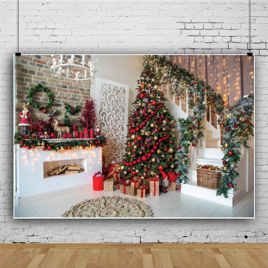 10x7ft Merry Christmas Backdrop Xmas Trees White Fireplace Christmas Living Room Decor Background for Photography New Year Decor Banner Photo Backdrop