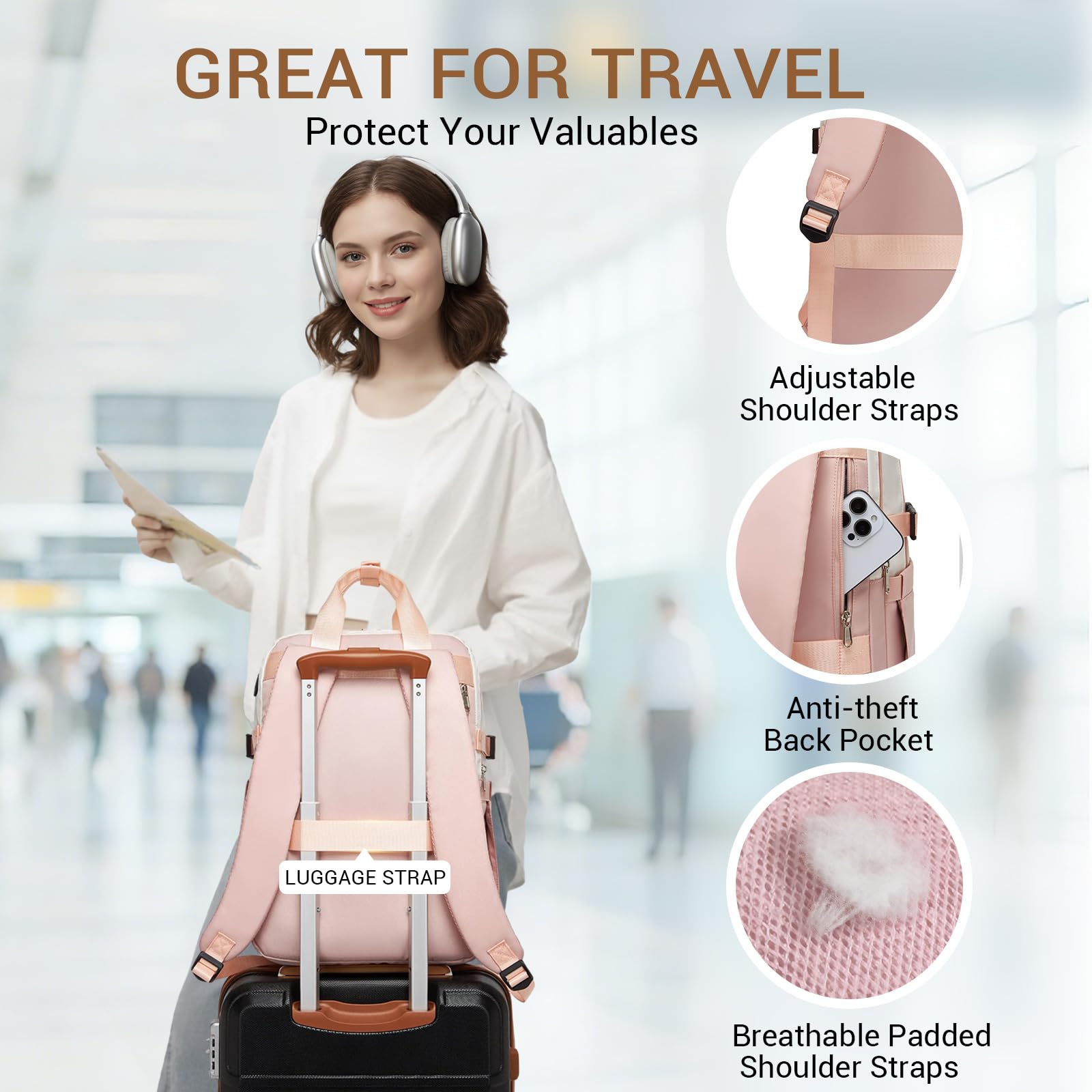 Kono Mochila para Ordenador Portátil Mujer, Mochilas para Ordenador de 15,6 Pulgadas para Trabajo, Mochila Informal para Viajar, Colegio, Oficina — view 4