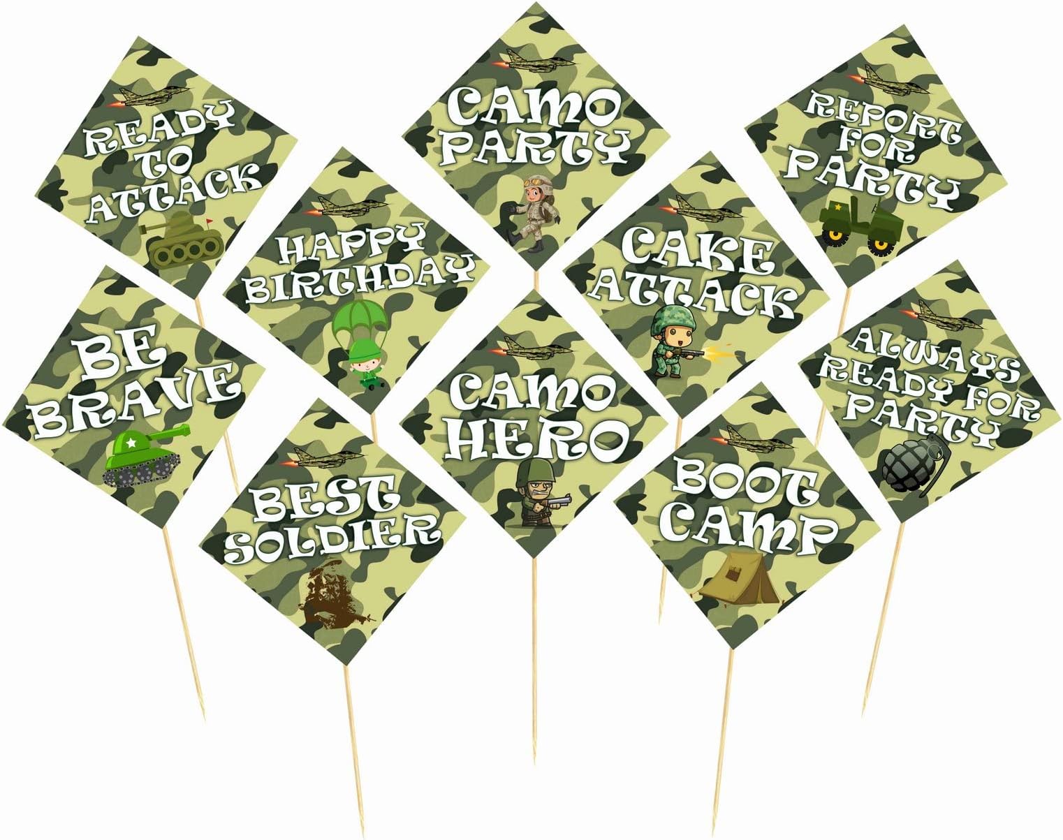 Partyzon Camo Military Theme Birthday Props Soldier Theme Party Decoration Birthday Party Item for Adults and Kids (Pack of 10)
