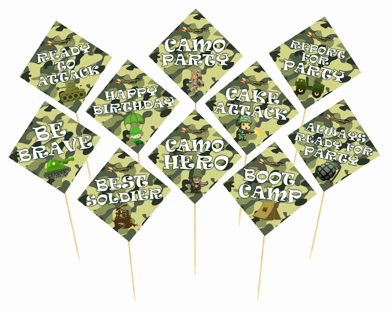Partyzon Camo Military Theme Birthday Props Soldier Theme Party Decoration Birthday Party Item for Adults and Kids (Pack of 10)
