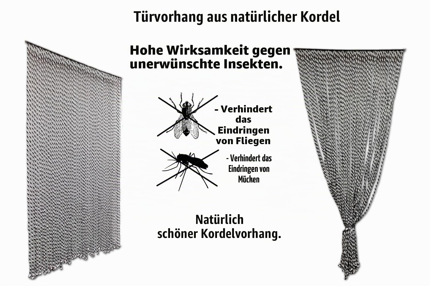 MadeInNature Türvorhang, natürliches geflochtenes Baumwollseil, hochwertig, für den Innen- und Außenbereich, Breite 90 cm x Länge 200 cm, verschiedene Modelle (Hellgrau, Dunkelgrau, Weiß, 54 Stränge)
