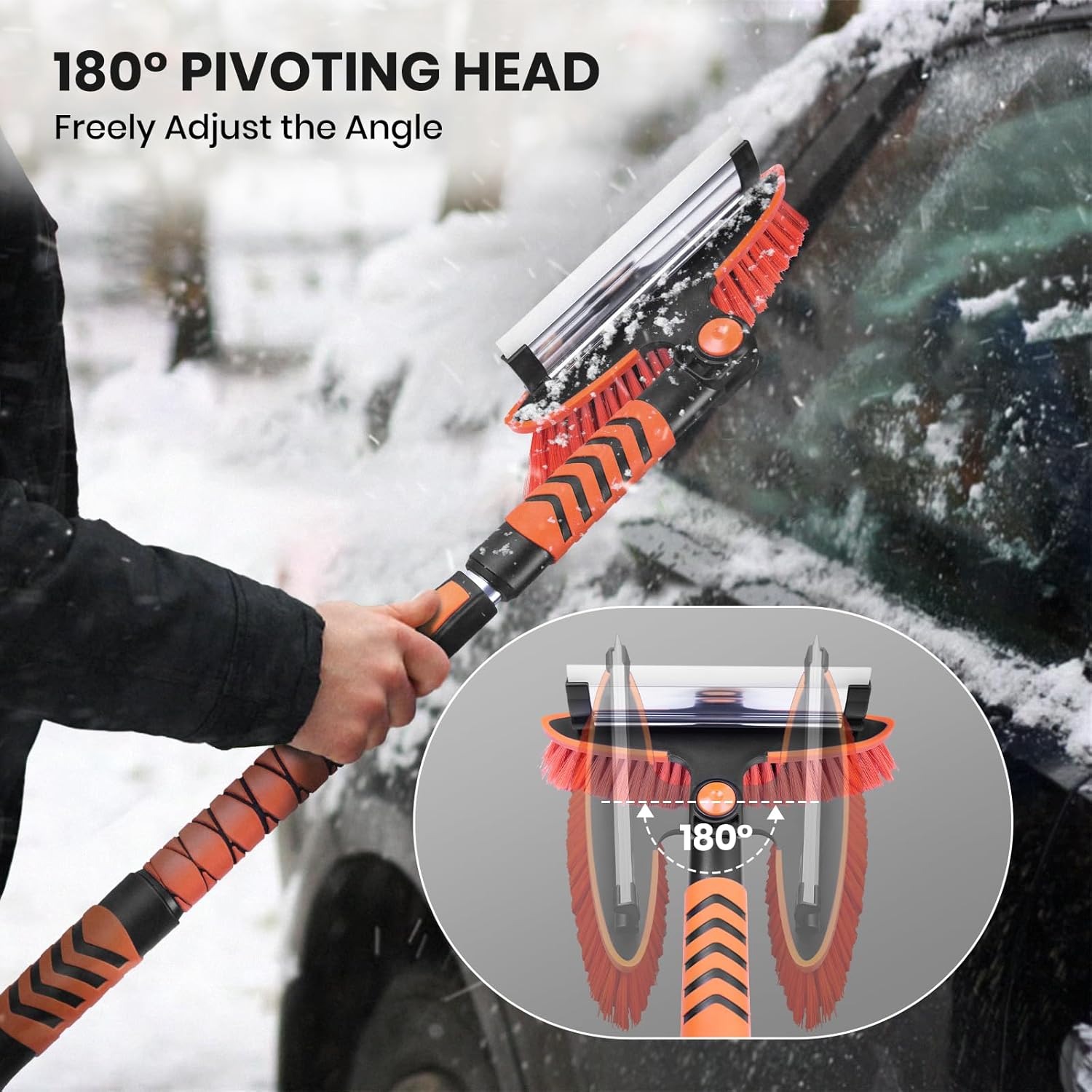 43" Snow Brush for Car, Ice Scrapers for Car Windshield Extendable, 180° Pivoting Snow Brush Head and Eva Grip, Snow Cleaner for Car Auto SUV Truck