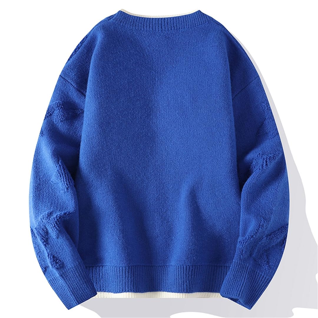 Maglioni da Uomo Stampati Harajuku Maglioni Lavorati A Maglia in Due Pezzi Falsi Pullover Solidi Larghi