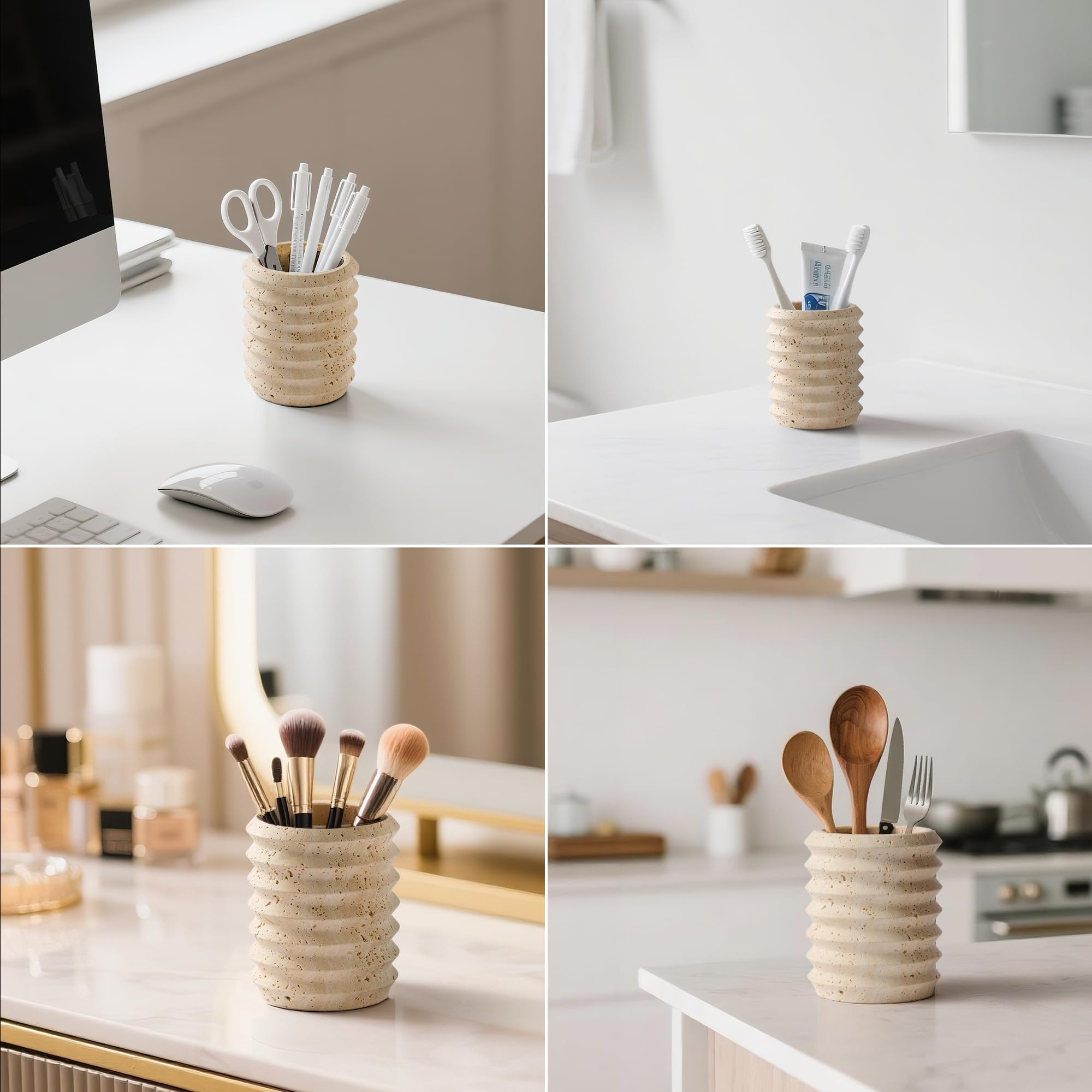 Portapenne, portapenne, in vero marmo, per pennelli da trucco, organizer da tavola, portapenne da scrivania, decorazione per casa, ufficio (PH90110)
