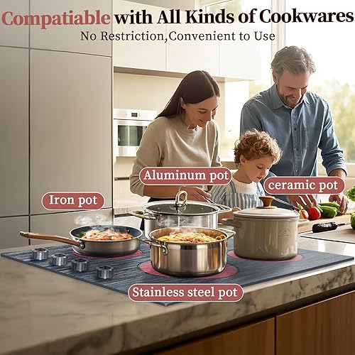 Miniatura 5 de Estufa eléctrica de 24 pulgadas, estufa eléctrica de 4 quemadores de 6000 W, grano cepillado, 9 niveles de potencia, 220V-240 V eléctrica